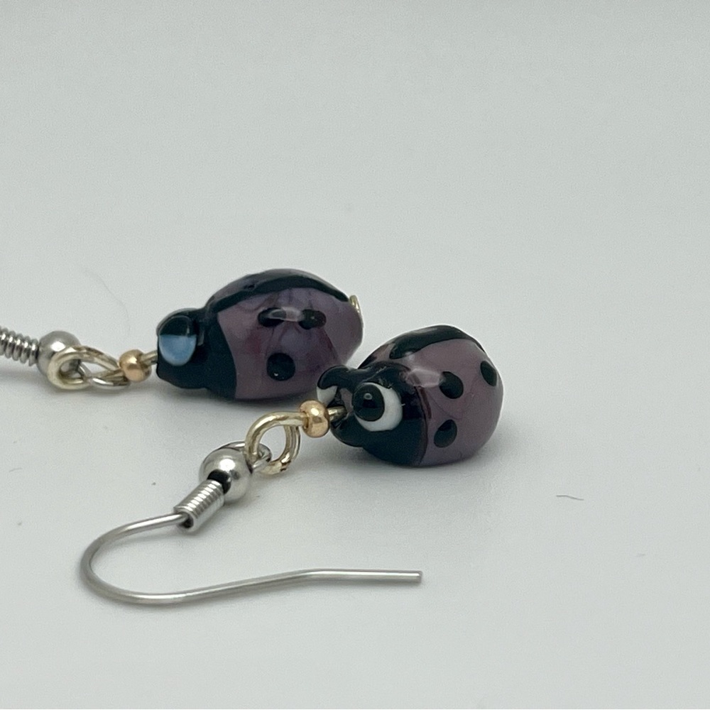 Lady Bug Beaded Earrings - lavender
